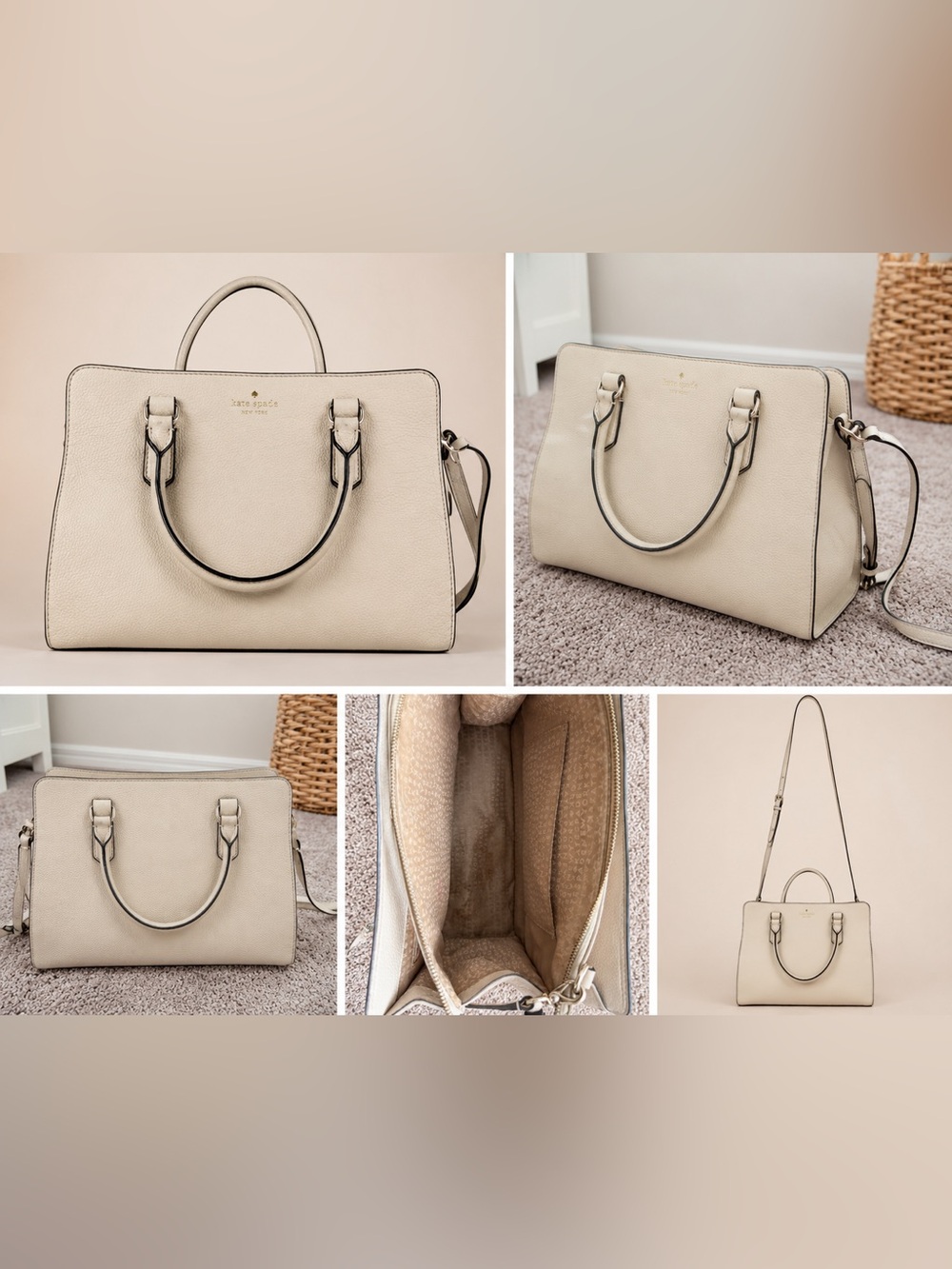 kate spade Pebbled Leather Satchel - Cream/Beige